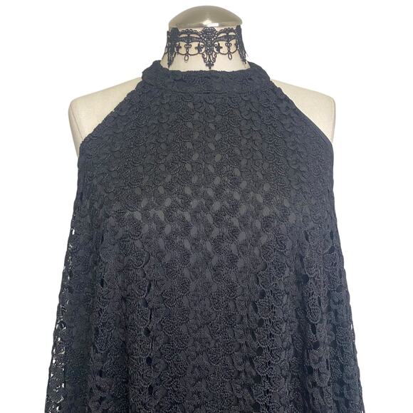 Vintage 90s y2k Halter Lacy Super Flowy Gothic Boho Whimsygoth Mini Dress - Picture 2 of 13